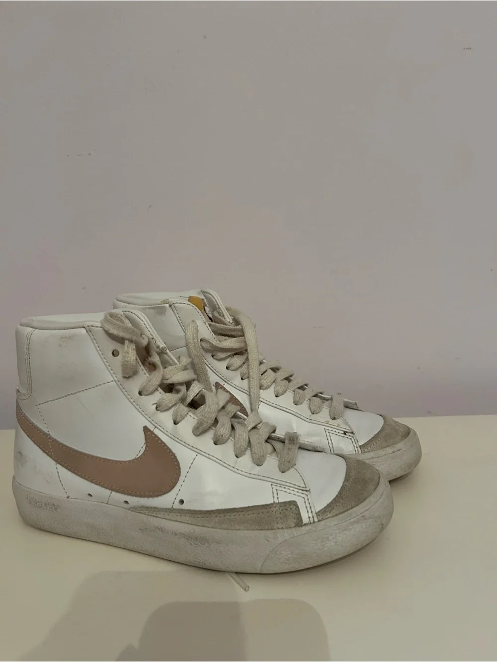 Nike White High-Top Sneakers with Yellow Suede Trim